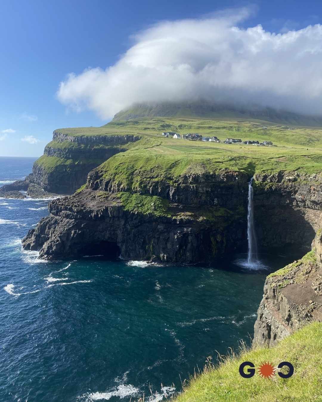 most famous waterfall in Faroe Islands