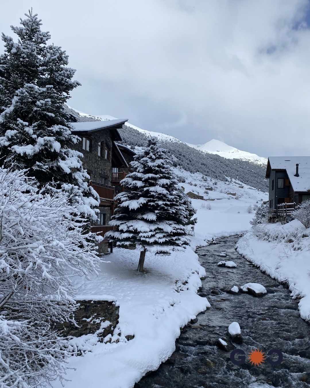snow and river in Andorra Grandvalira